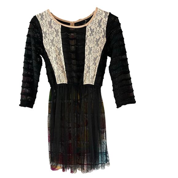 Ryu Anthropologie Black Cream Lace Tulle Overlay Small Dress Top - Picture 1 of 5